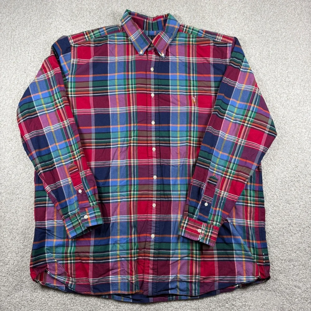 Polo Ralph Lauren Button Down Shirt Mens 2XLT Multicolor Plaid Classic Fit